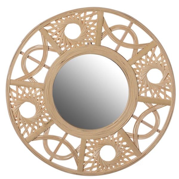 Vintiquewise Creative Bamboo Hanging Wall Mirror Round Shape, Natural for Living Room, Dining Room or Playroom QI004407 - main